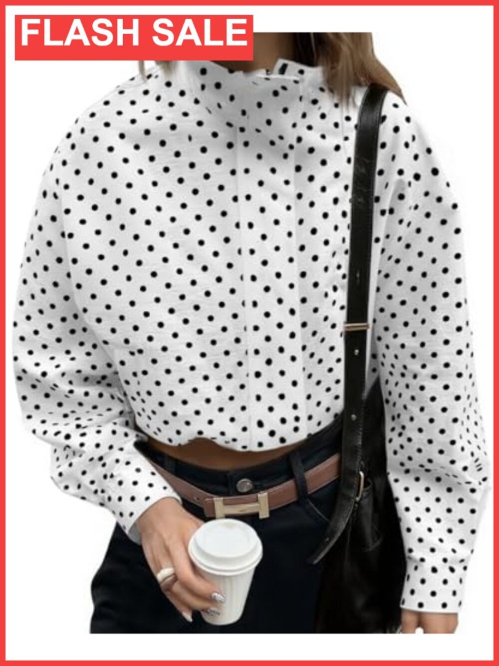 Womens Polka Dot Zip Up Cropped Jacket Oversized Aviator Casual